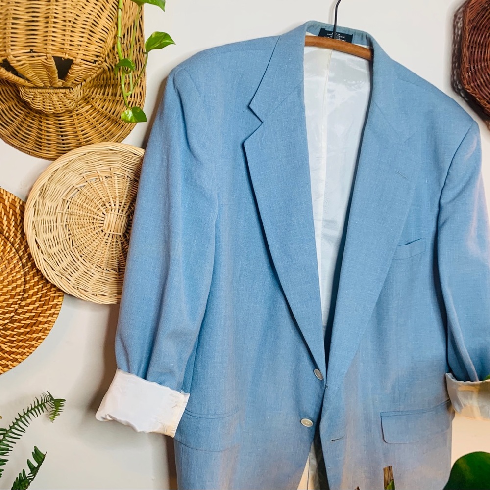 vintage oversized linen blue oversized blazer - Picture 6 of 7